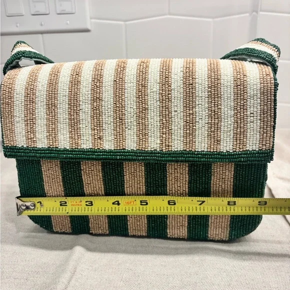 Altar'd State Beaded Shoulder Bag - Green and Beige Striped - Boho - Picture 10 of 12